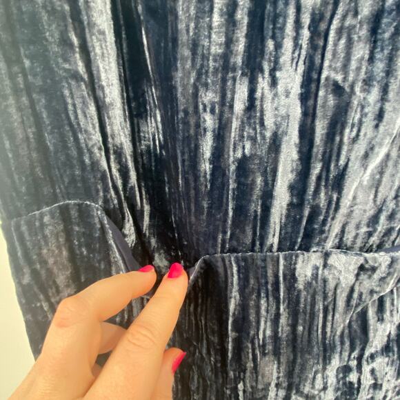 Floreat Anthropologie Women's Crinkled Velvet Blue Mini Shift Dress XXS PETITE - Picture 9 of 11